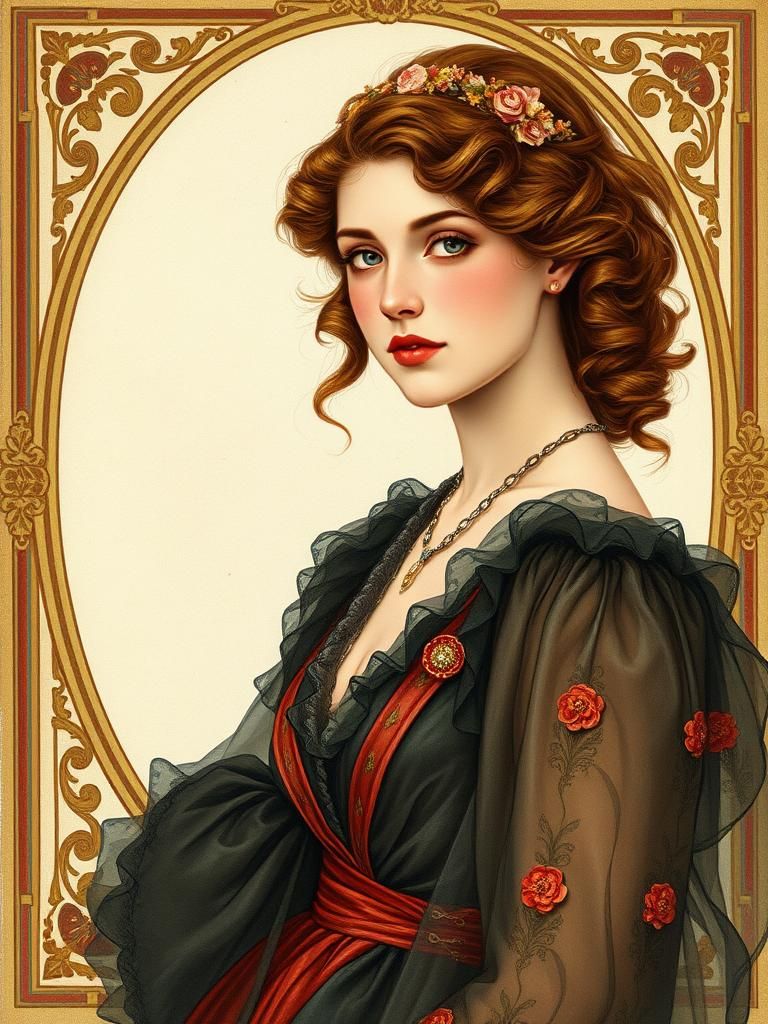 Evelyn Nesbit as Gibson Girl, Watercolor Portrait