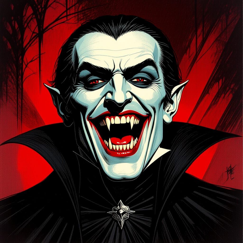 Dracula's Bloody Fangs in Gothic Horror Style