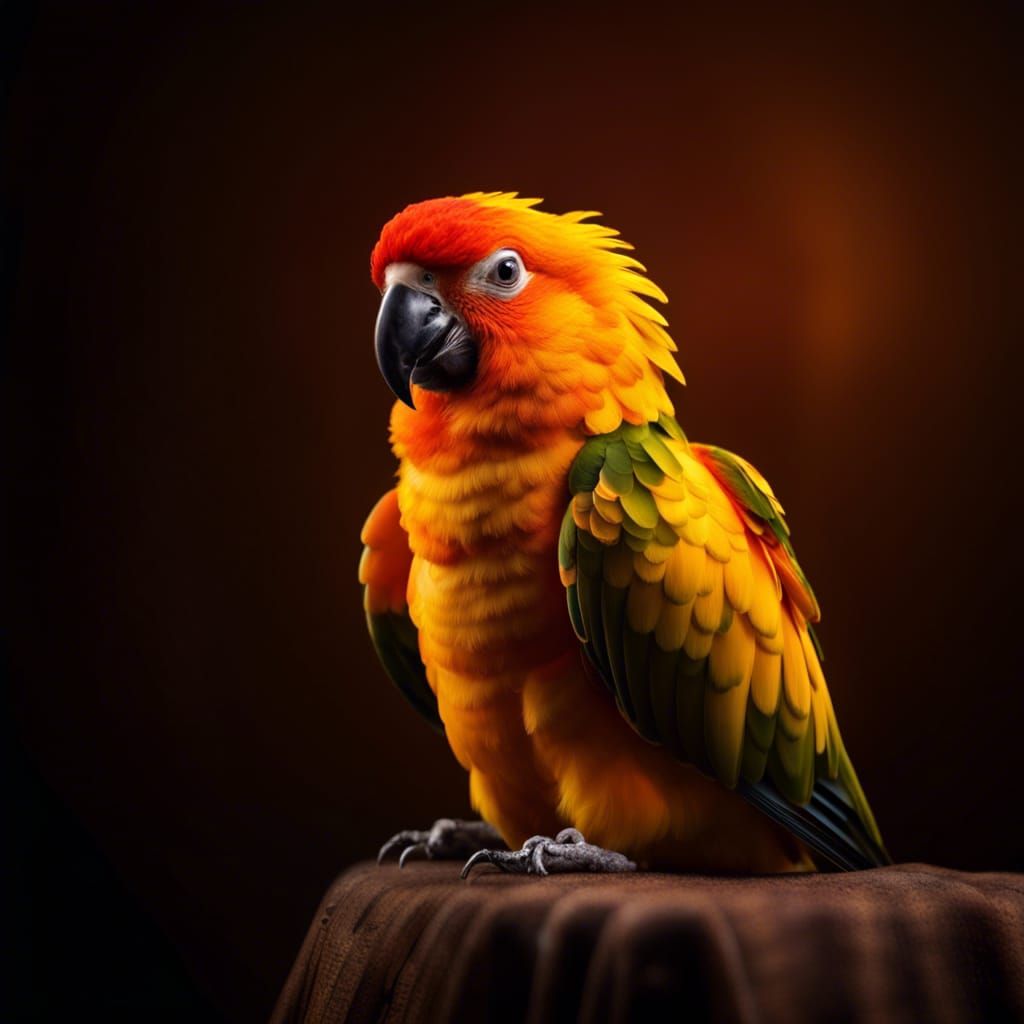 Vibrant Sun Conure Portrait in Photorealistic Style
