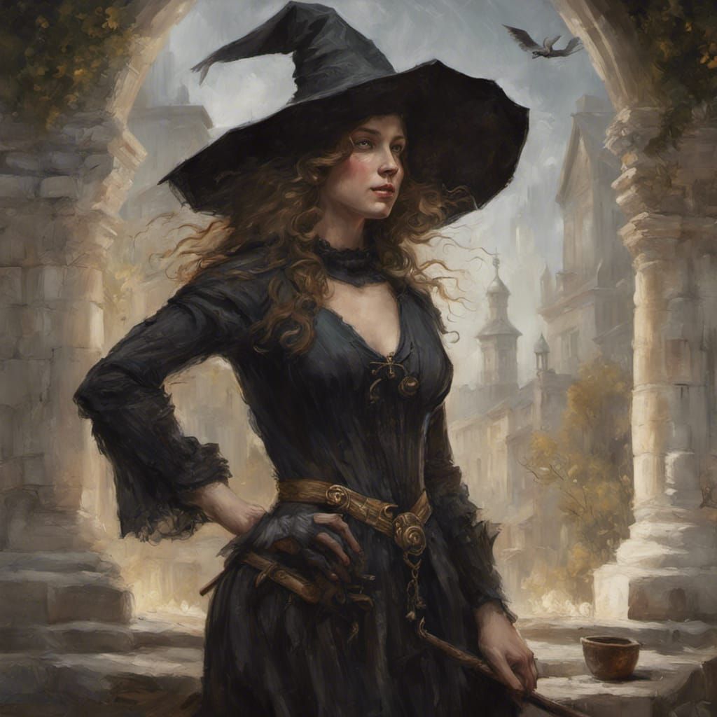 Medieval Witch in Textured Impasto Oil Painting