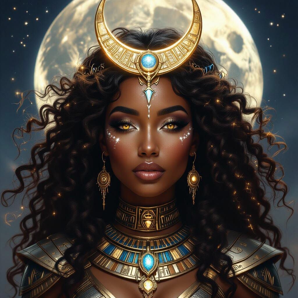 Cosmic Egyptian Queen Warrior in Moonlight
