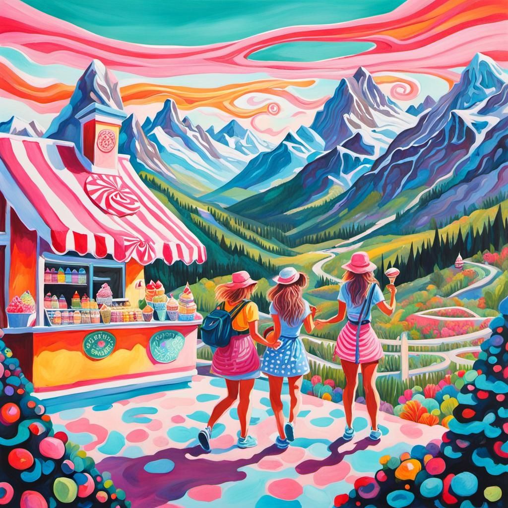 Girls Robbing Ice Cream Shop in Candyland Gouache