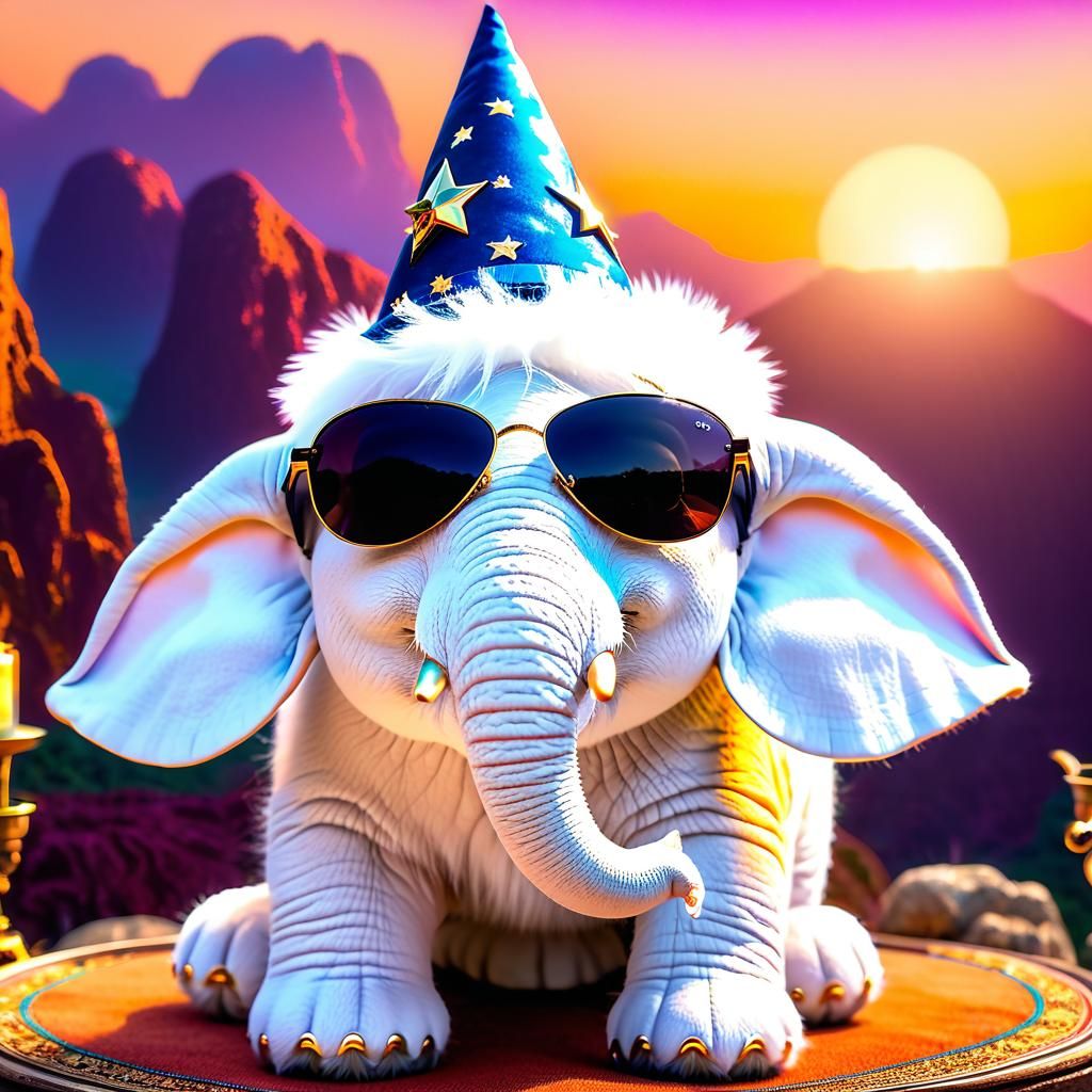 Cute Fluffy Elephant Wizard in Fantasy Art