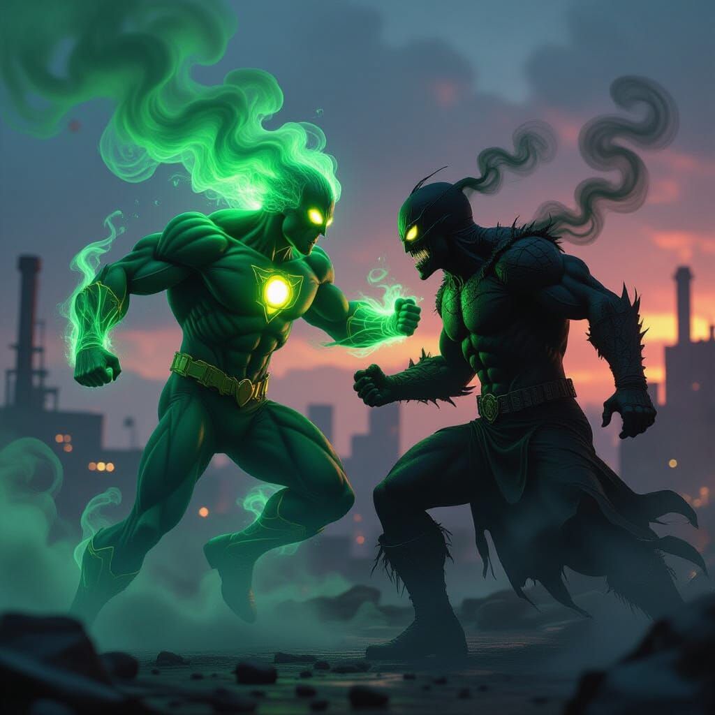 Gas Man Battles Fume Fiend in Grimy City