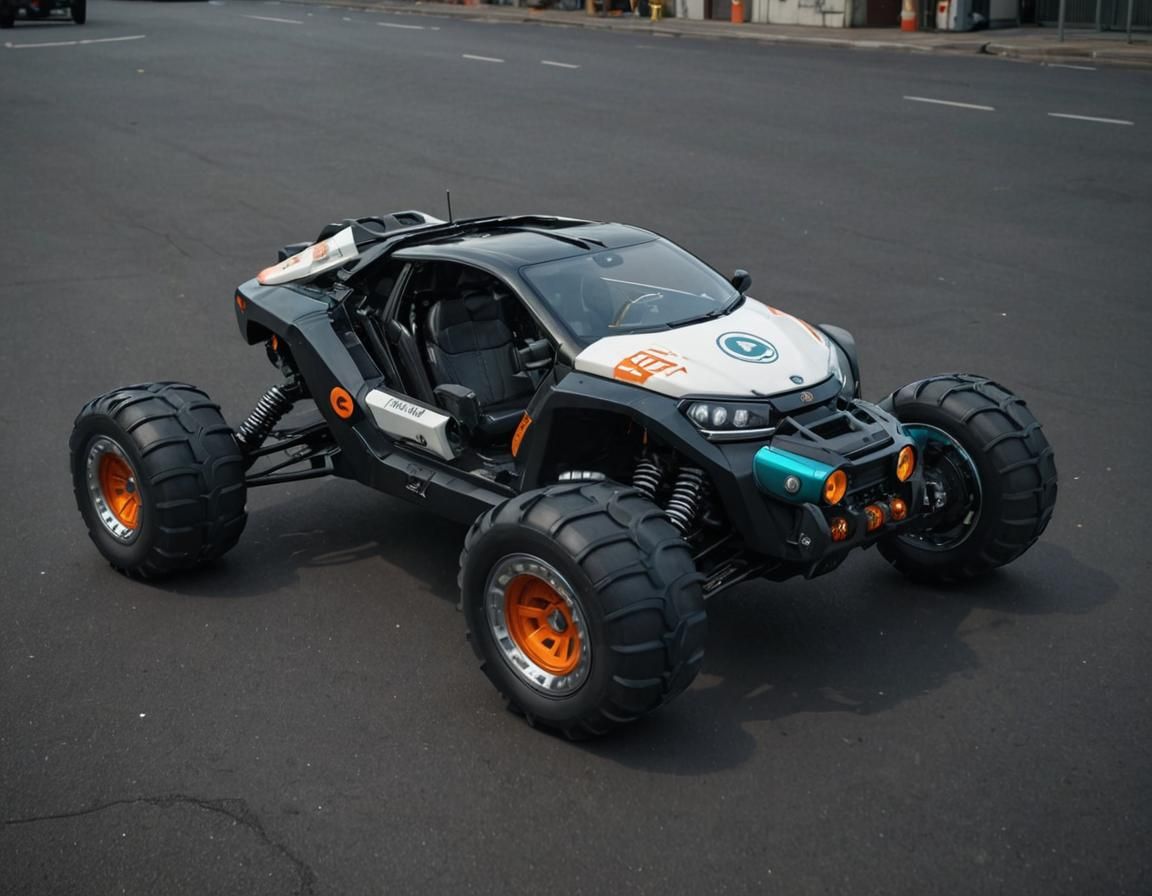 Cyberpunk Bubble Car with Japanese Logos