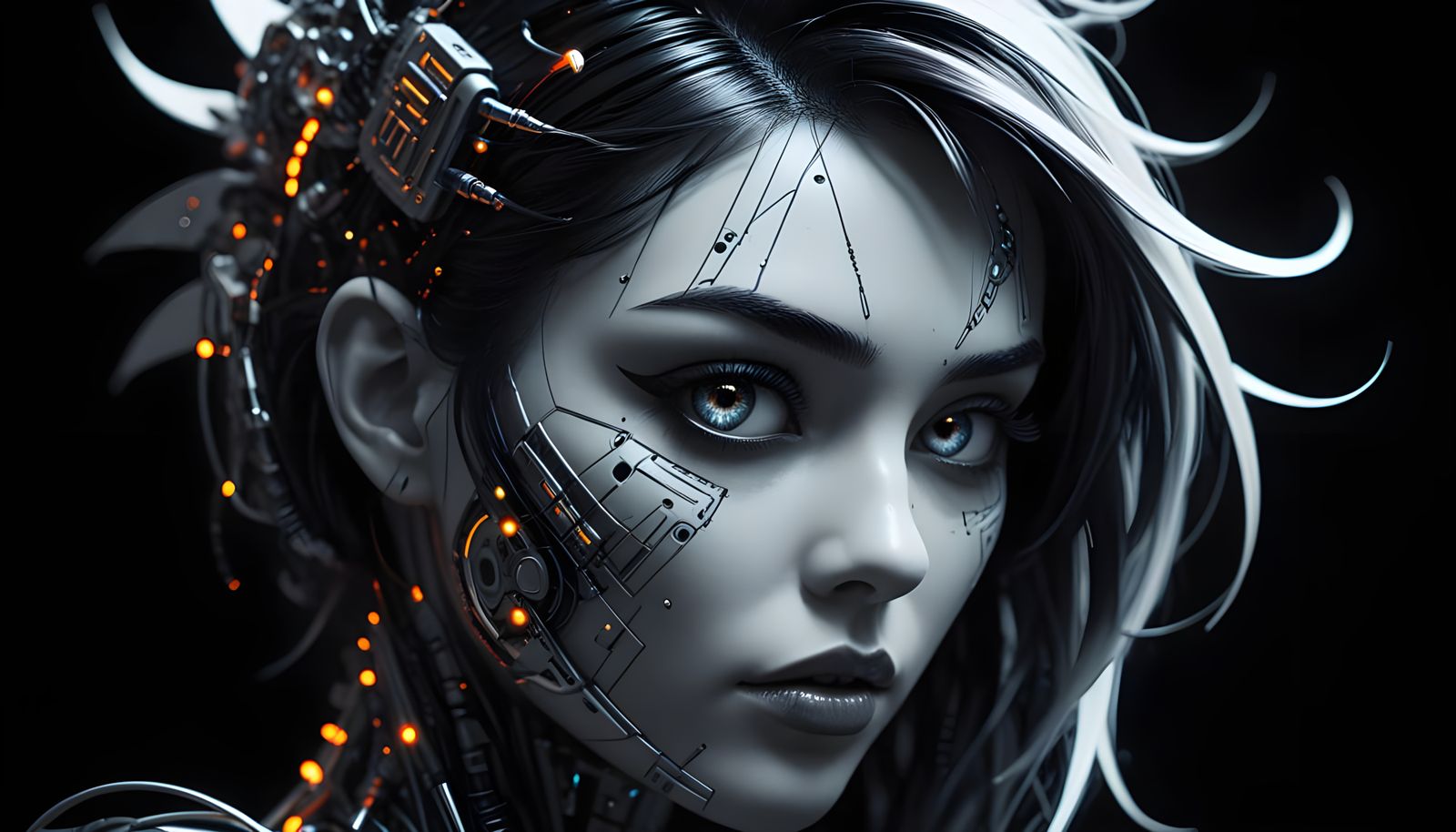 Surreal Anime Goddess with Cyberpunk Electronic Accents