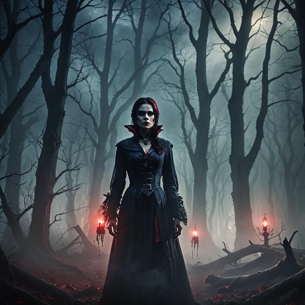 Mysterious Vampire in Dark Fantasy Forest
