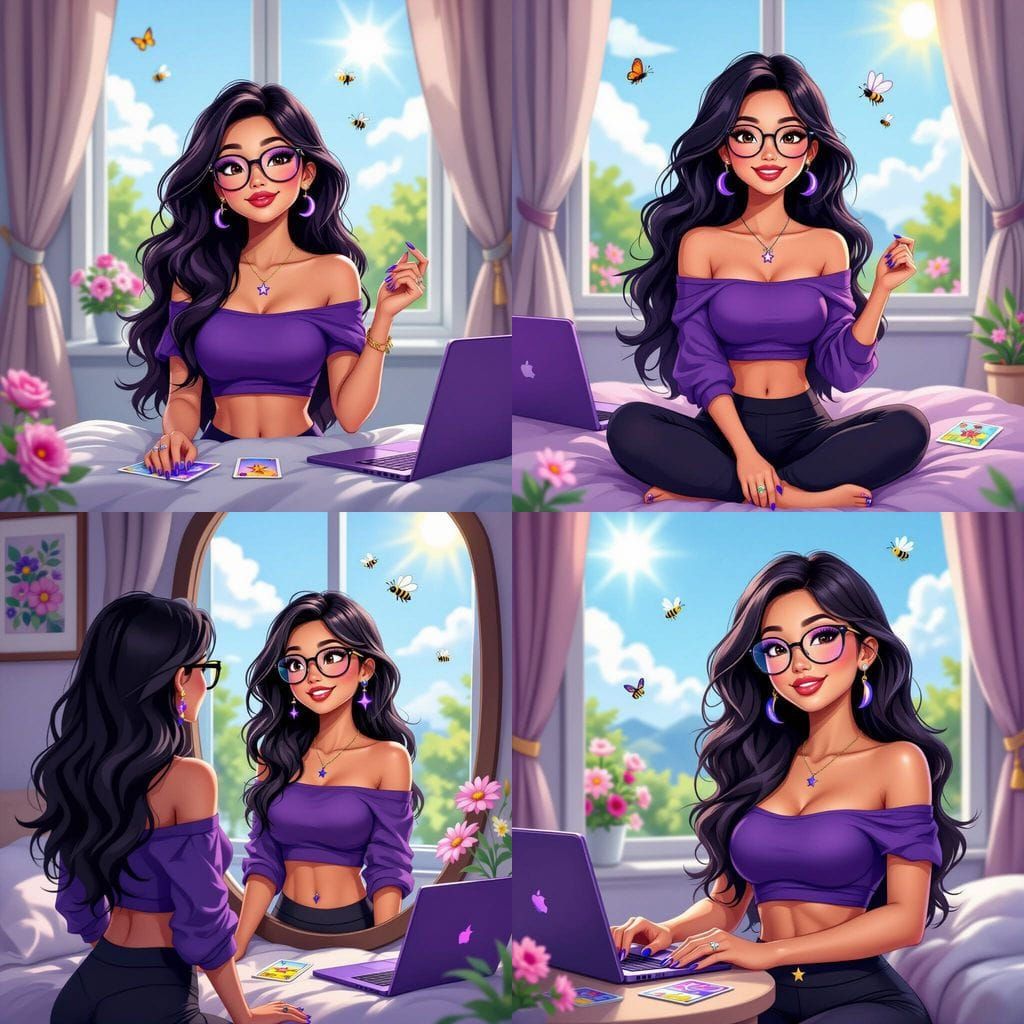 Animated Woman Smiling at Mirror in Digital Art