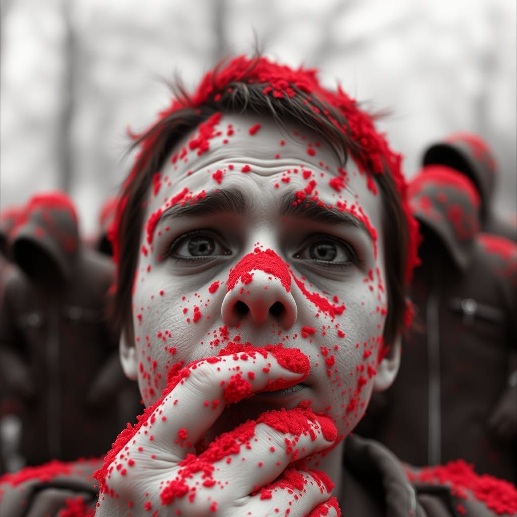 Gritty Red Figure in Digital Art Style