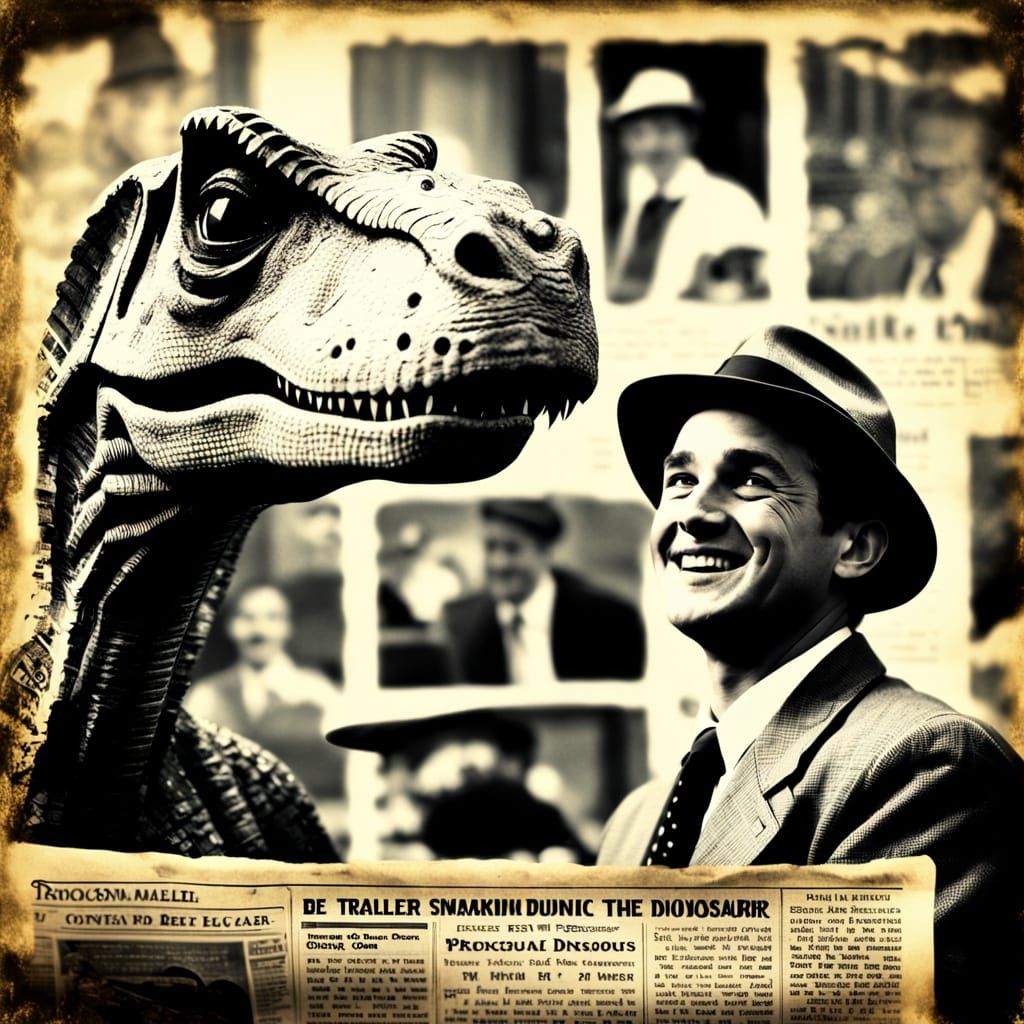 Time Traveler and Dinosaur in Vintage Newspaper Photo
