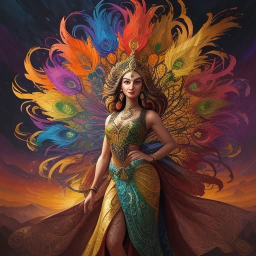 Dragon Peacock Woman in Abstract Expressionism Style