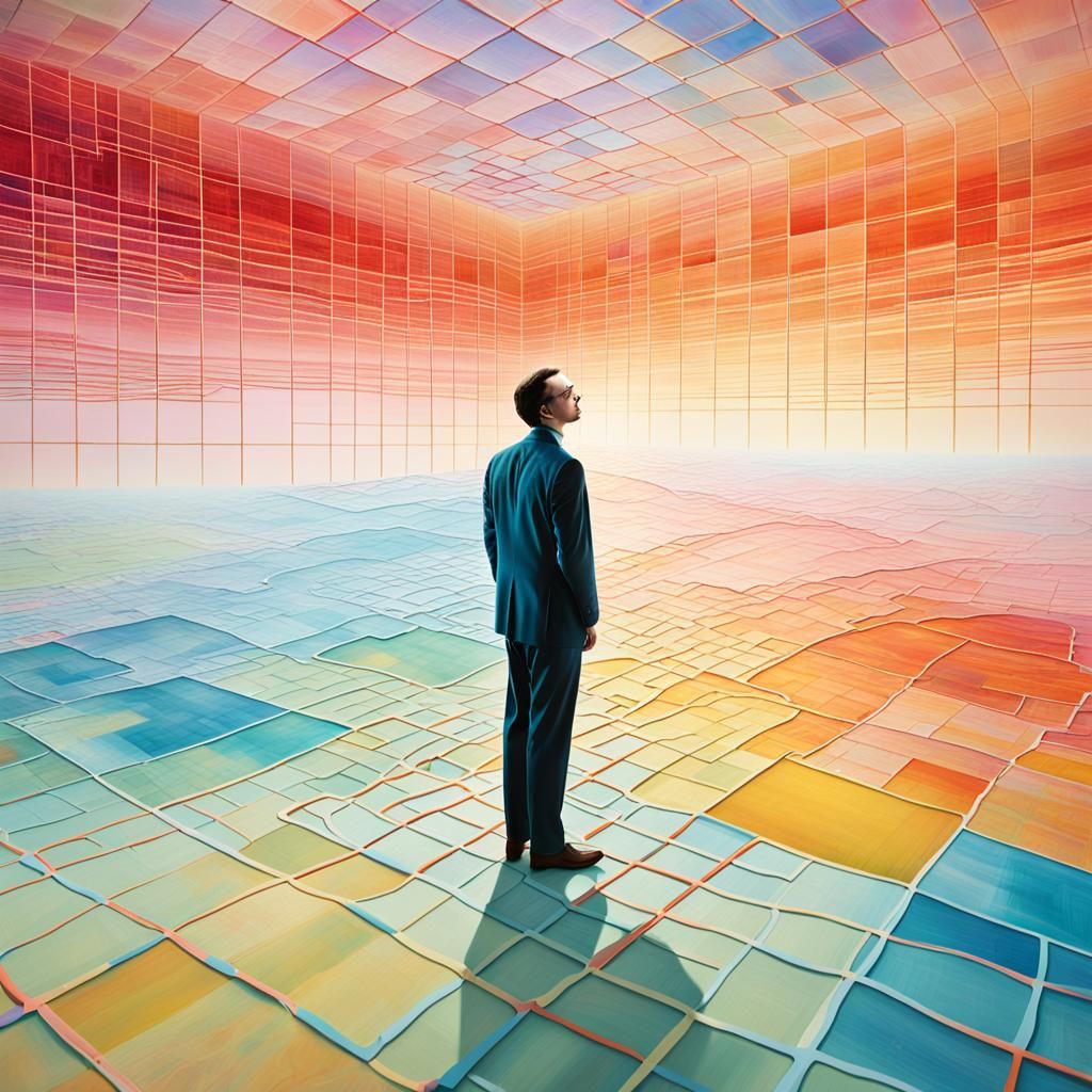 Data Analyst in Surrealist Landscape as Rothko Painting