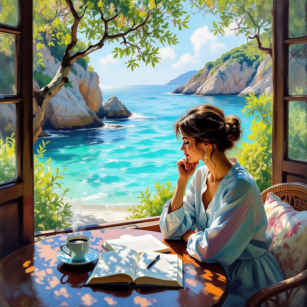 Cozy Seaside Corner in Impressionistic Style