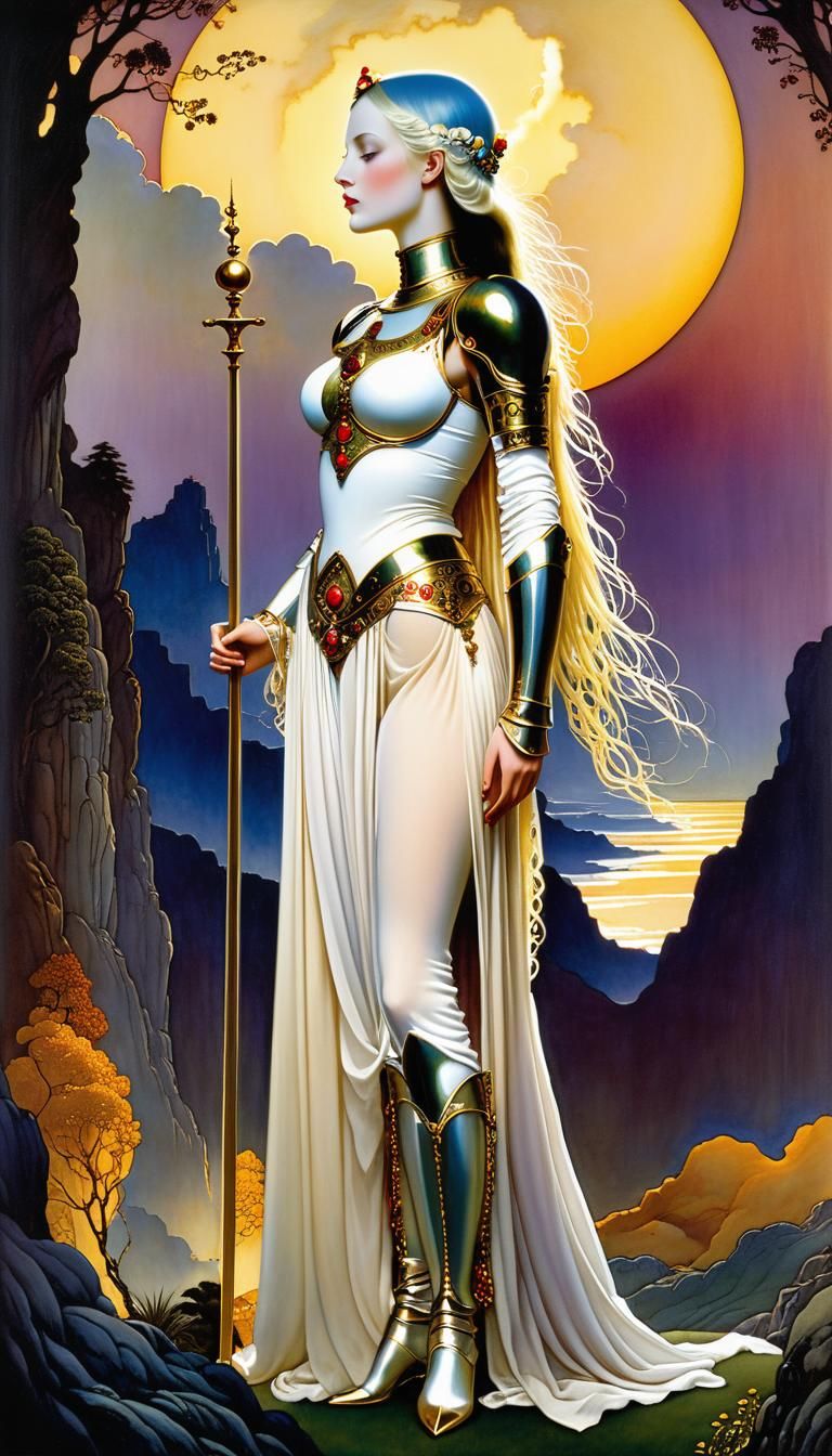 Woman in Gilded Armor: Illustration in Jewel Tones