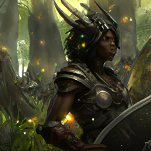 Fantasy Warrior Queen in Hyperdetailed Dark Forest
