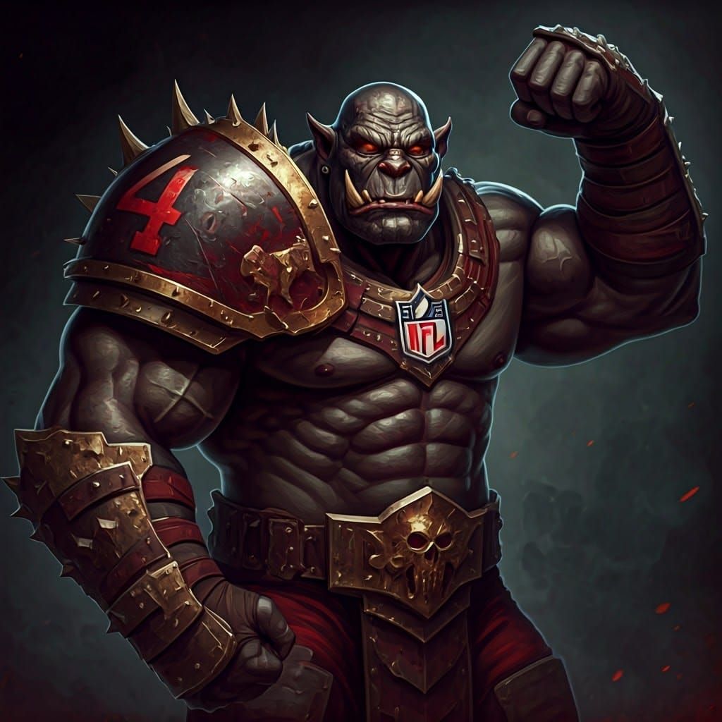 Dark Fantasy Black Orc Warrior in Crimson and Ebony Armor