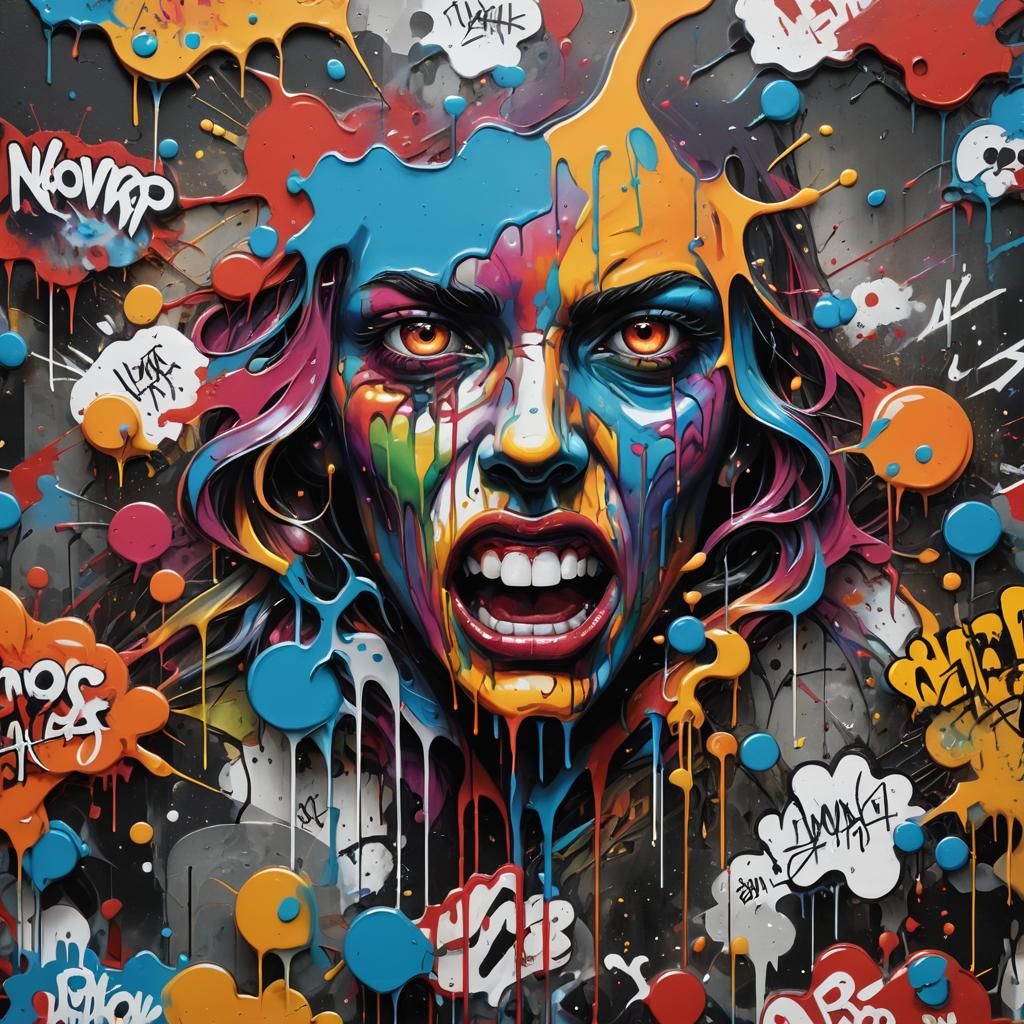 Graffiti Art with Melting Oil Gouache Details