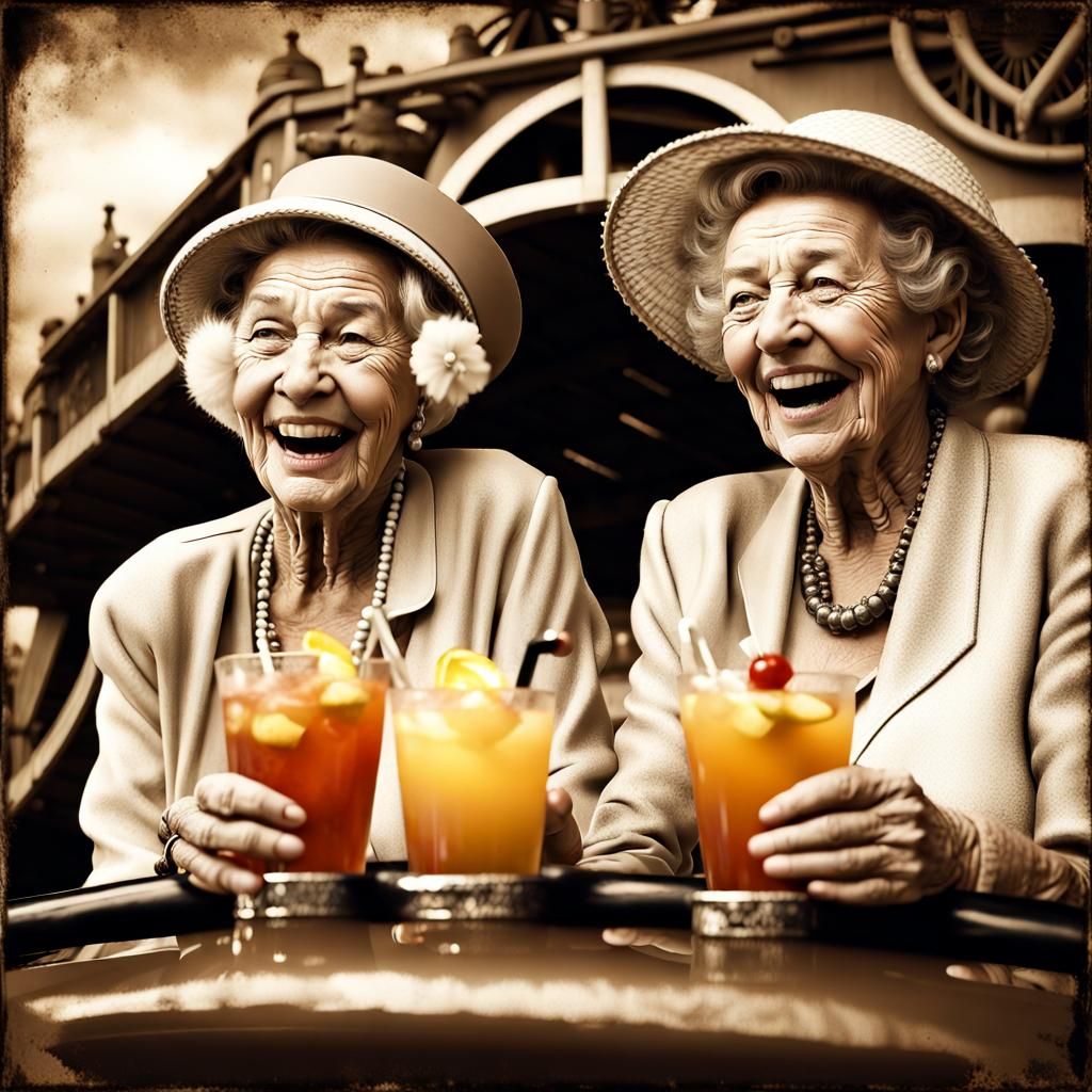Vintage Photo: Laughing Ladies on a Rollercoaster