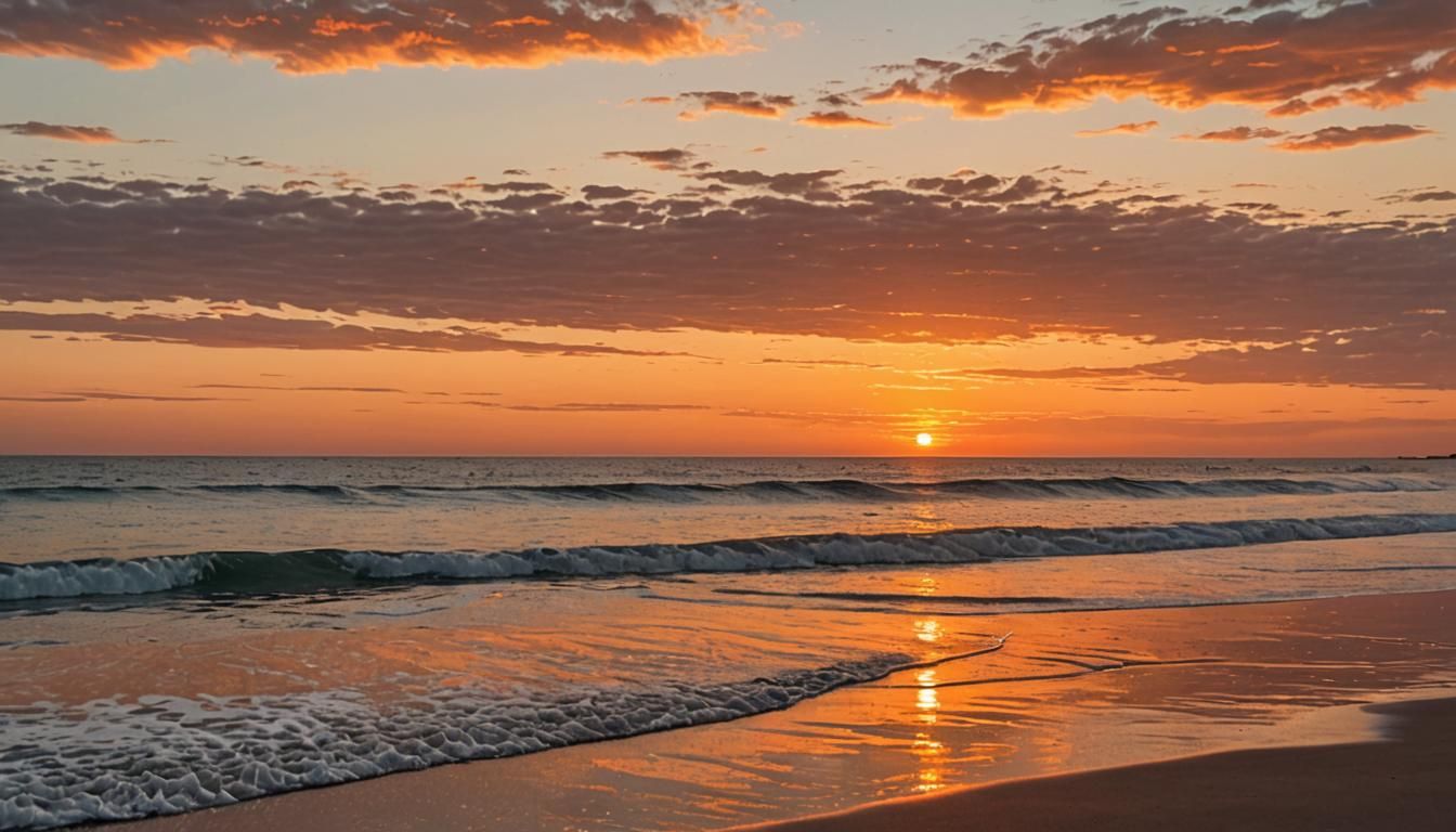 Monochrome Orange Sunset Over Tranquil Ocean