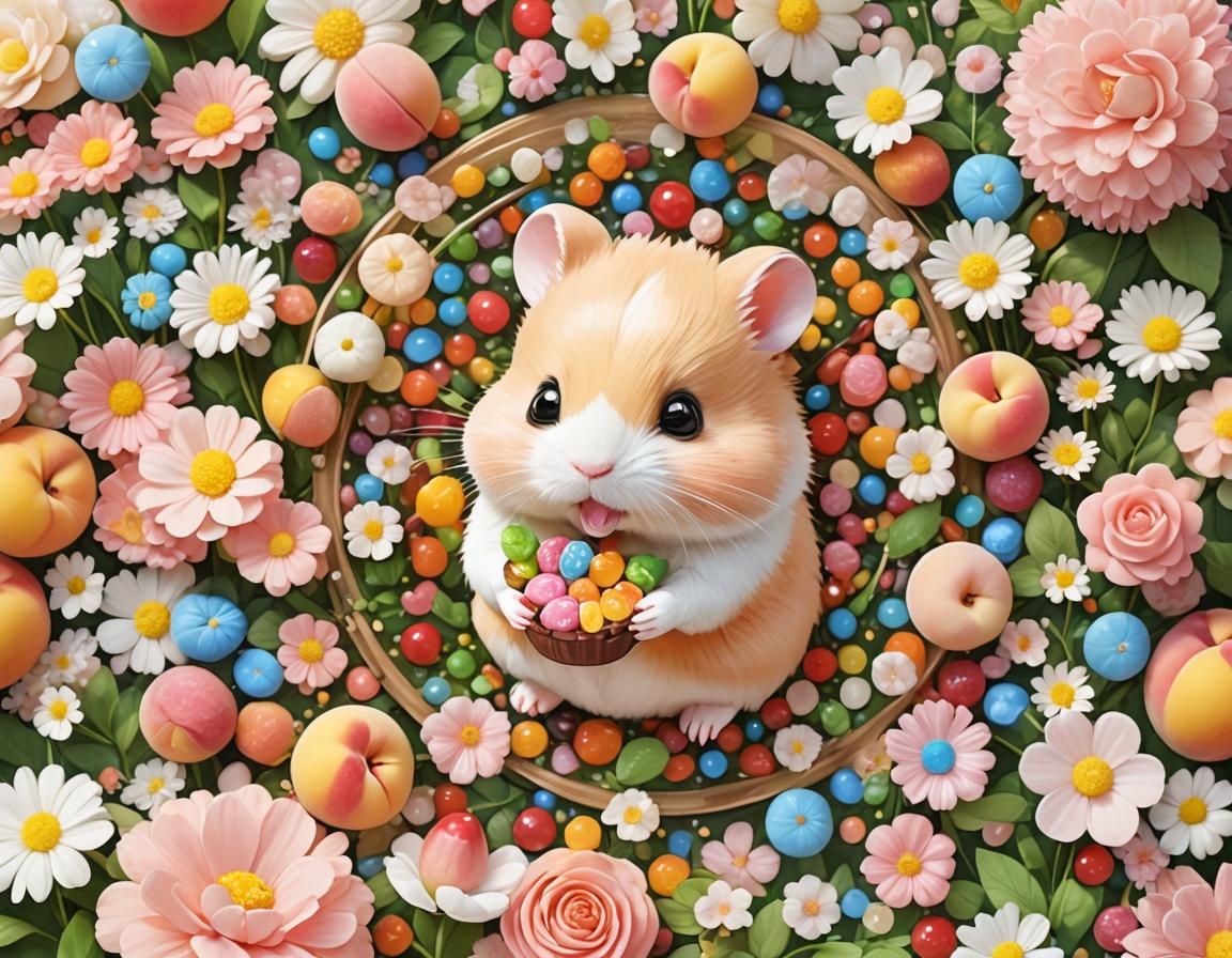 Hamster in Candy Garden: Anime-Inspired Digital Art