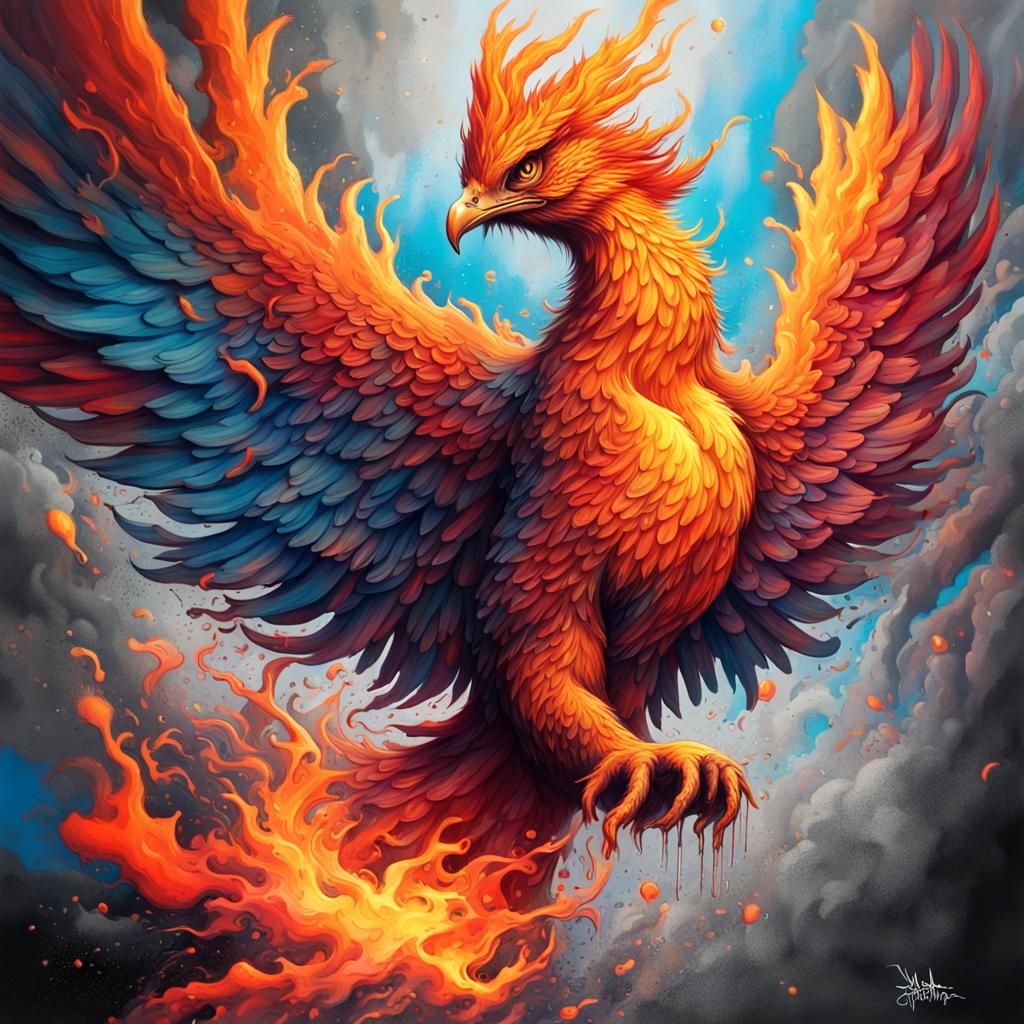 Vibrant Phoenix Rising: Graffiti Splash Art