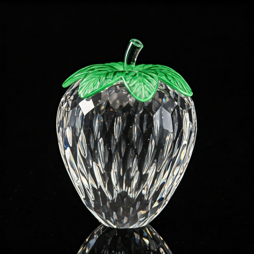 Crystal Cut Glass Strawberry with Enamel Décor