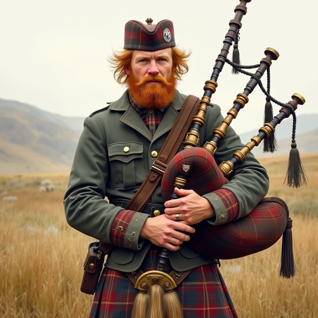 Proud Scotsman in Traditional Kilt and Tam, Holding Bagpipe ...