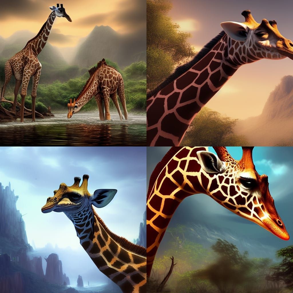 Fantastical Giraffe Crocodile Hybrid Concept Art