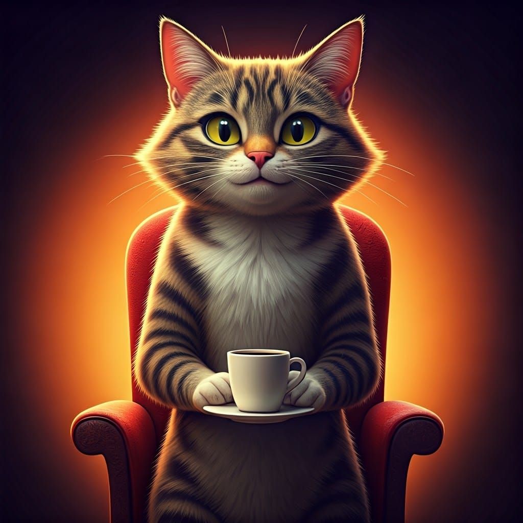 A Feline Coffee Connoisseur in Vibrant 3D
