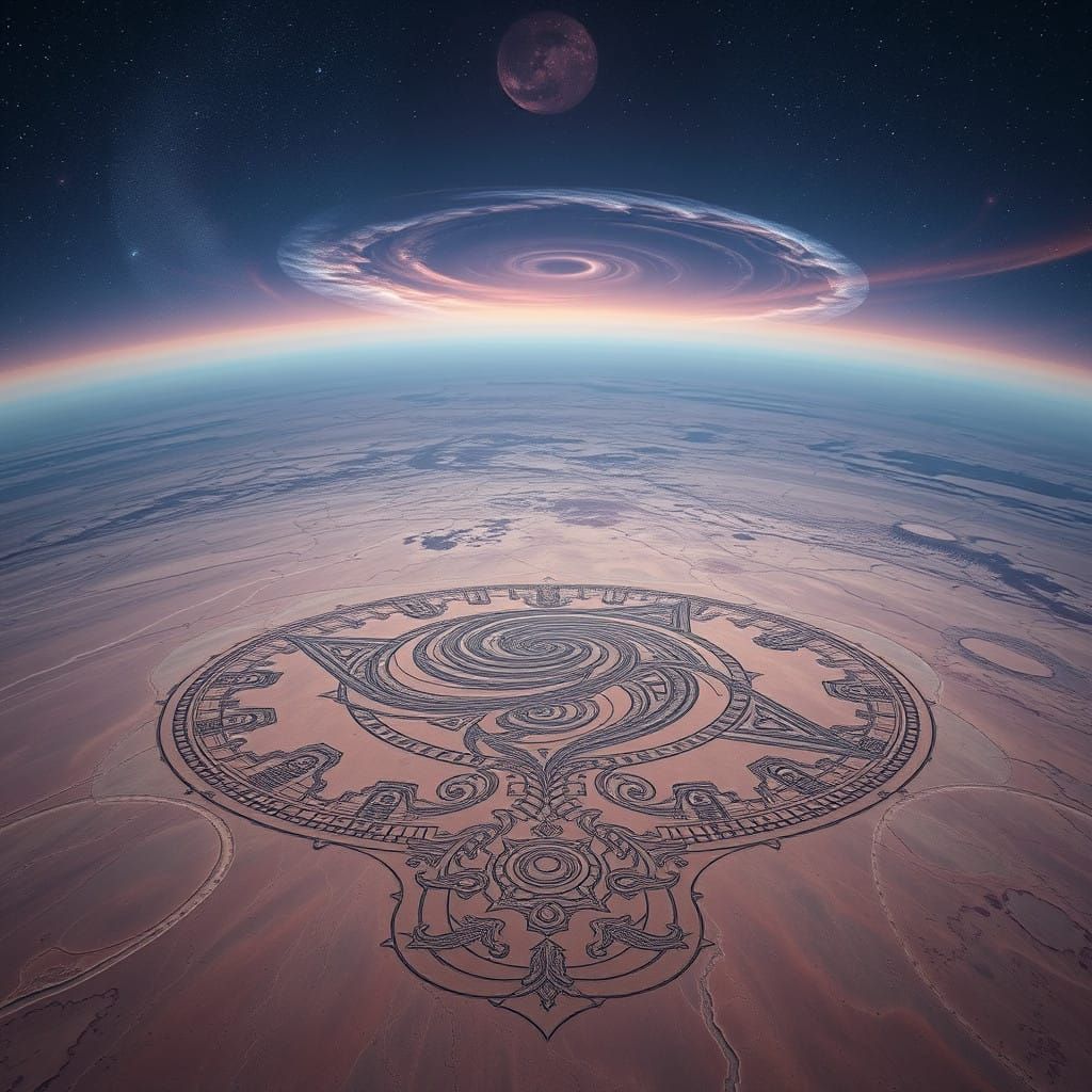 Cosmic Desert Landscape with Ancient Geoglyph