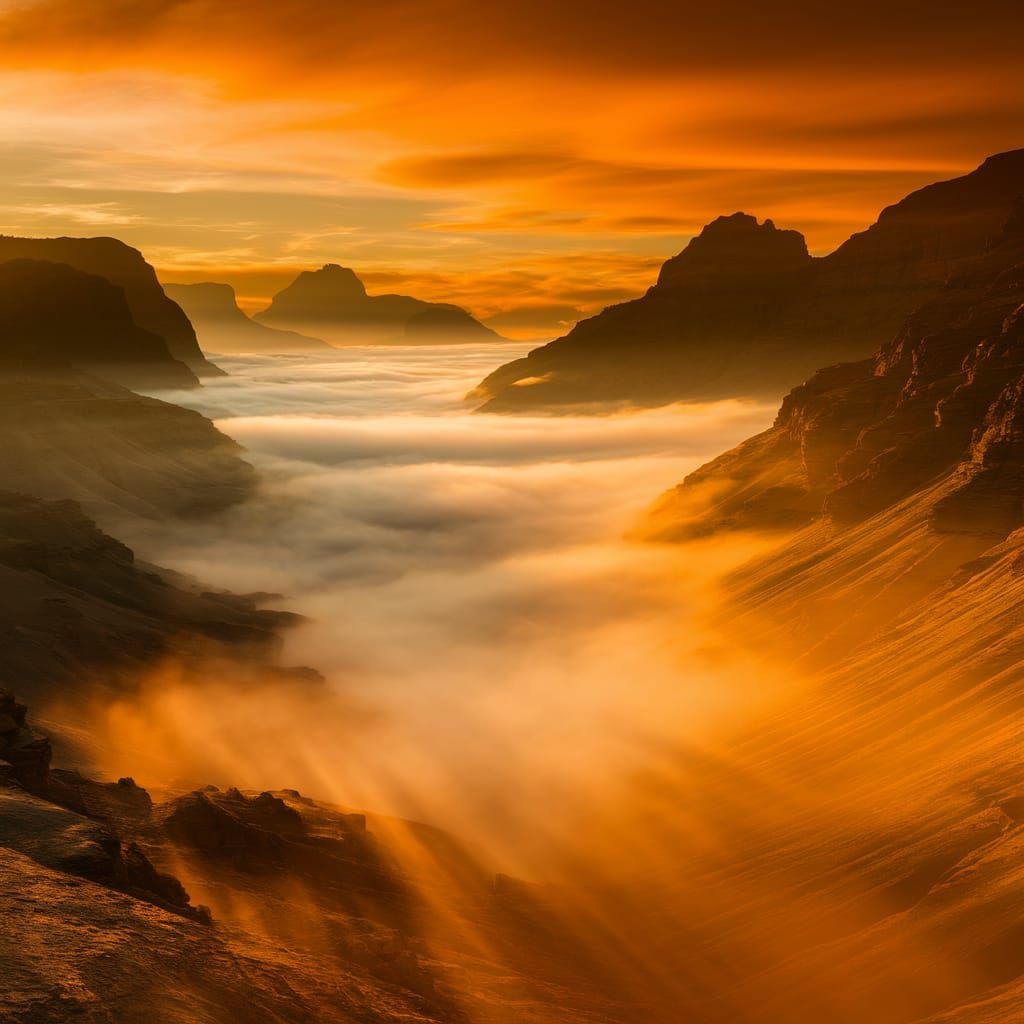 Golden Sunrise Over Misty Mountain Valley