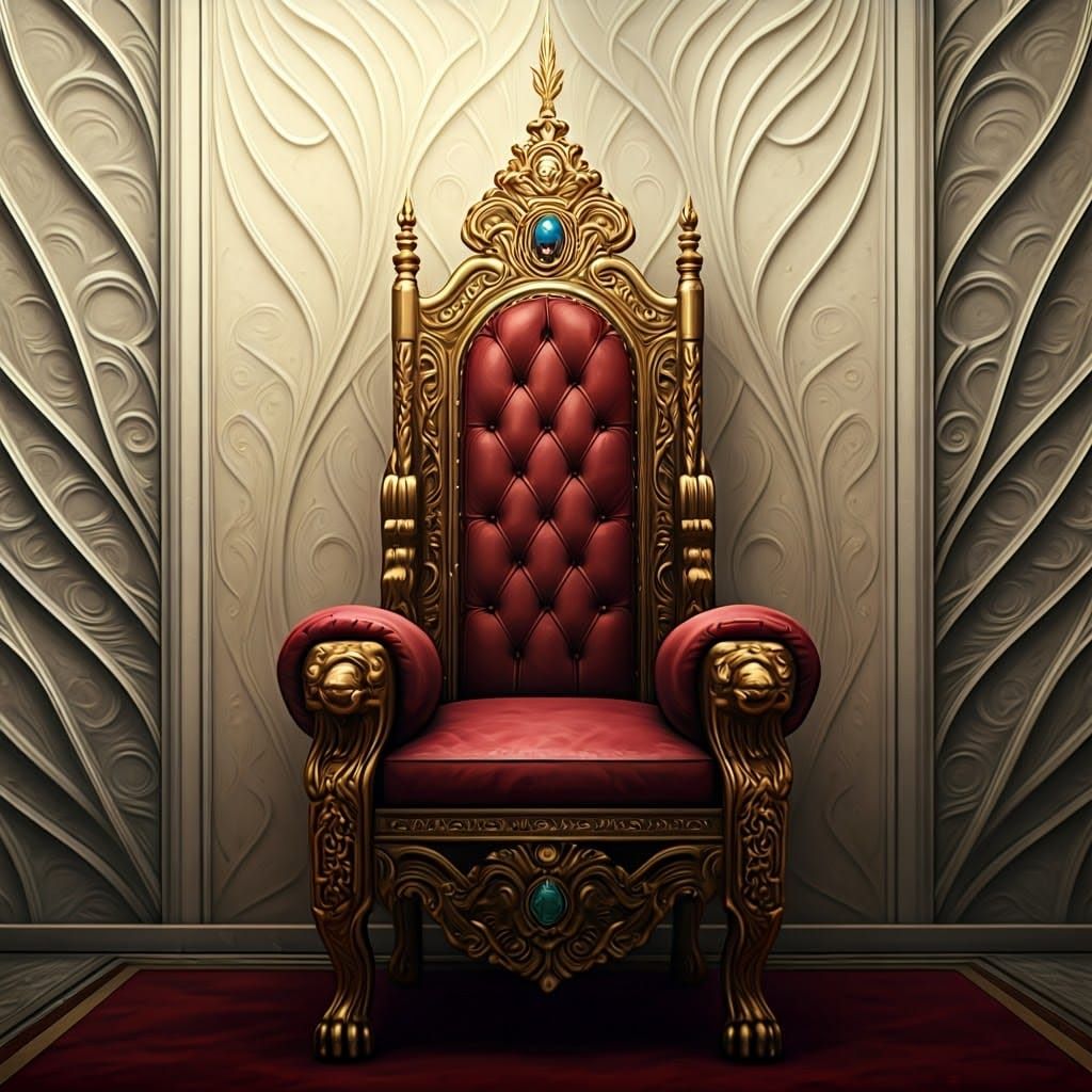 Regal Throne on Velvet Cushions Amidst Ornate Silver Filigre...