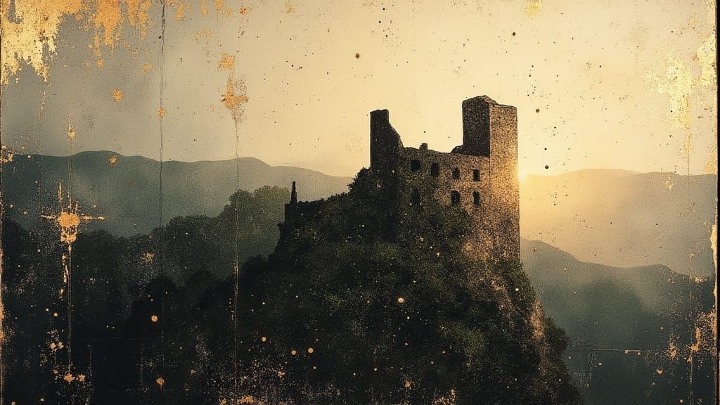 Medieval Castle Ruins in Muted Earthy Tones