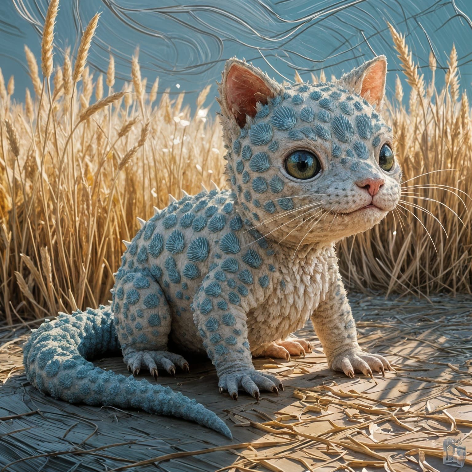 Impasto Painting of a Lizard-Cat Hybrid