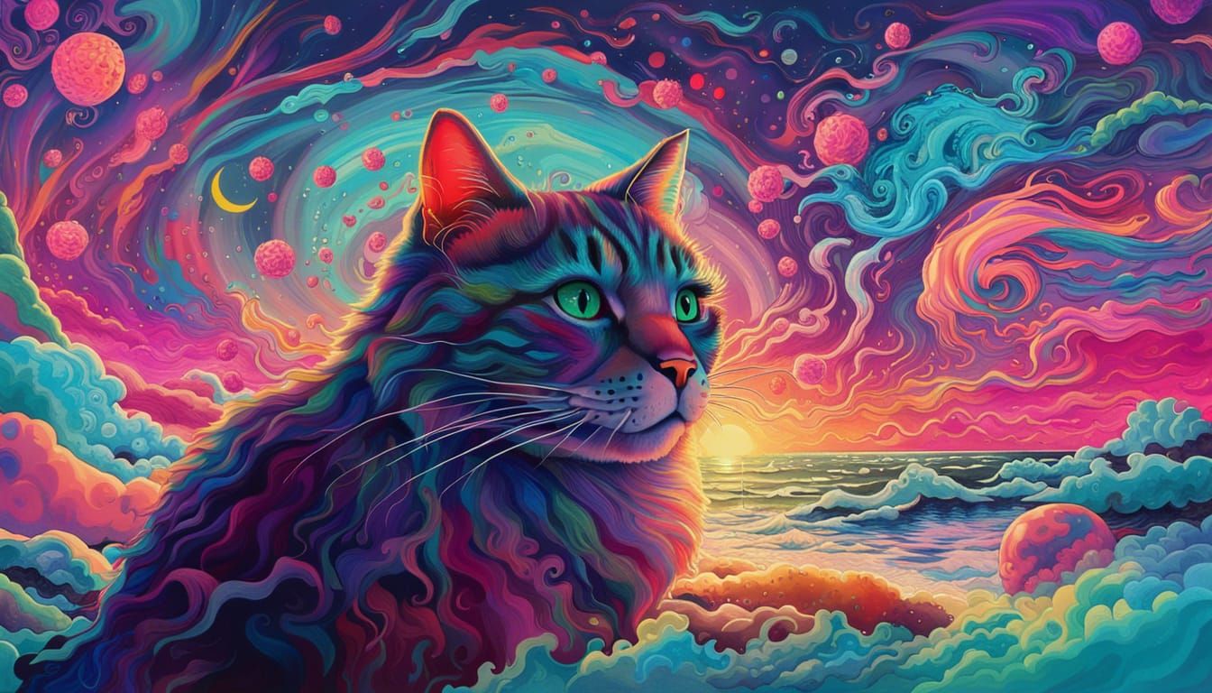 Ocean Waves at Night in Cyberpunk Salvador Dali Style