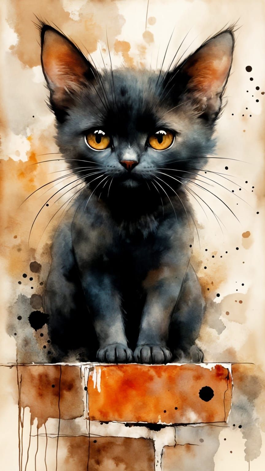 Ethereal Black Cat in Charcoal Sketch Style