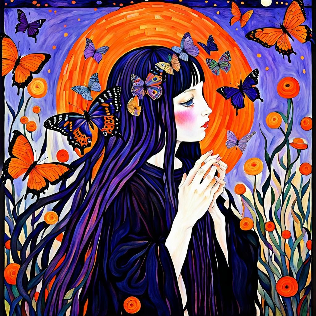 Anime Angel with Butterflies in Classic Art Style