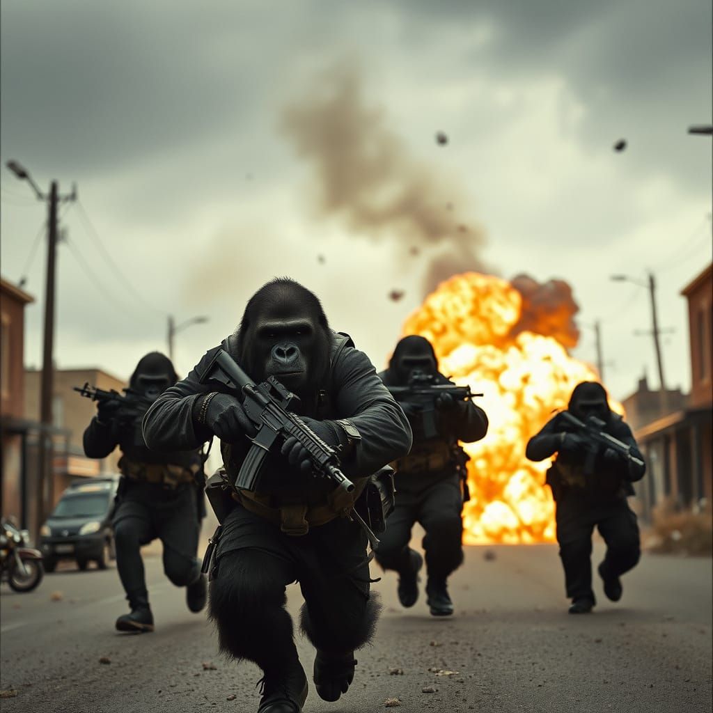 Gritty Gorilla Uprising in Desolate Streets