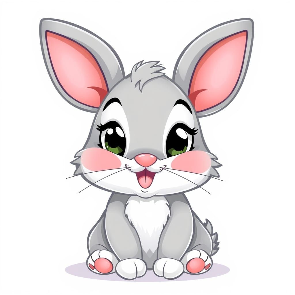 Charming Cartoon Rabbit with Fluffy Ears