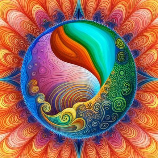 Watercolor Planet with Zentangle Fractal Skyscrapers