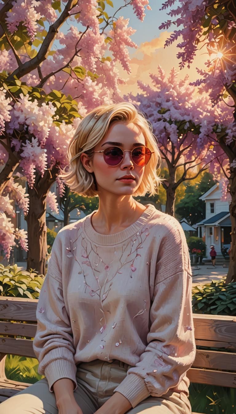 Woman Under Wisteria: Digital Oil Painting