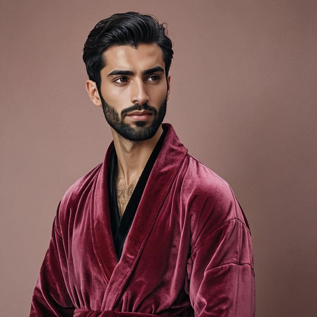 Handsome Man in Red Velvet Robe, Impressionist Style
