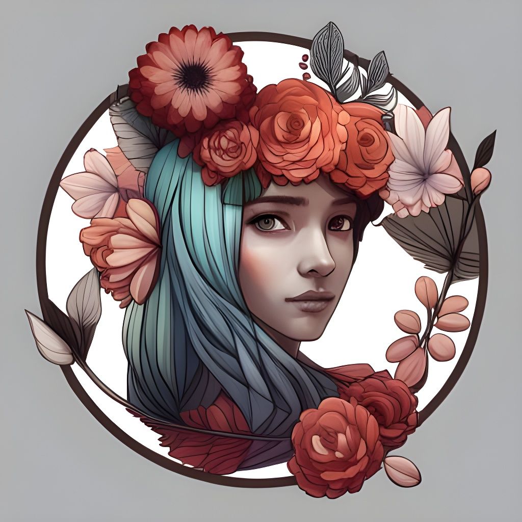 Woman with Floral Crown in Digital Fantasy Art