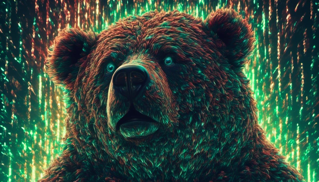 Cute Ghost Bear Portrait in Matrix Style