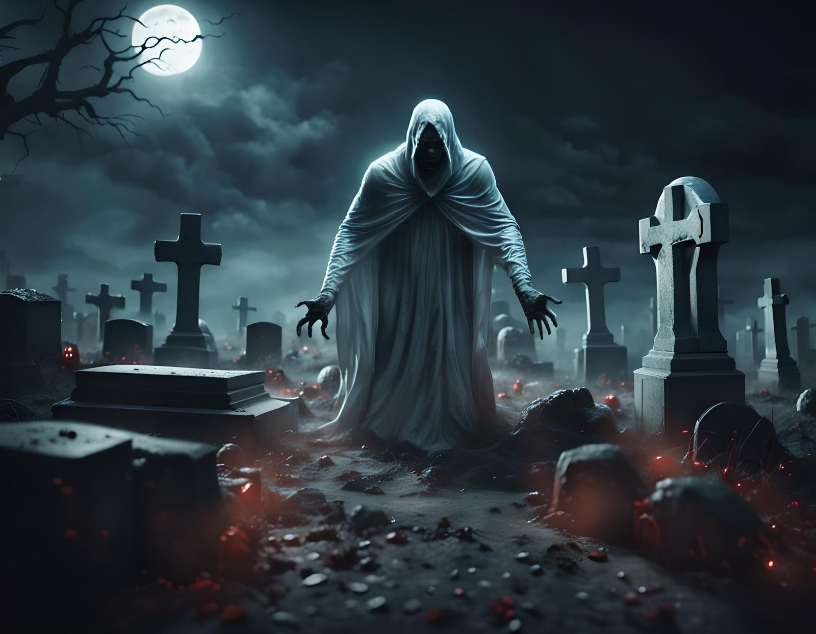 Horrific Ghost Emerges: Halloween Horror Concept