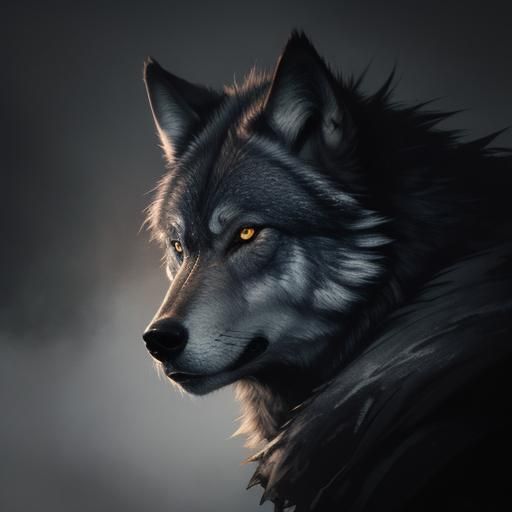 Dramatic Grey Wolf Portrait in Charcoal Style