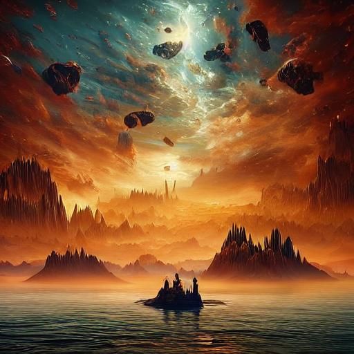 Colorful Alien Planet with Moons: Double Exposure