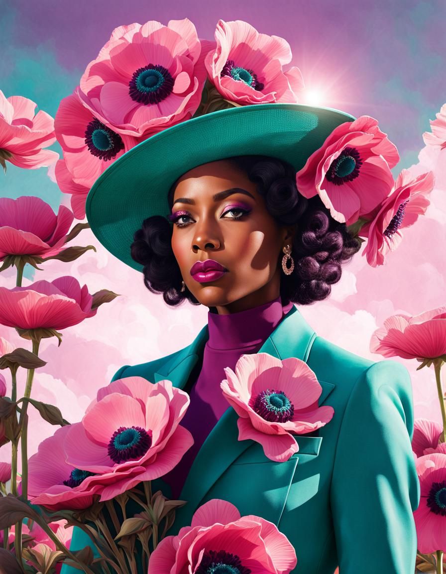 Floral Portrait in Digital Art Style