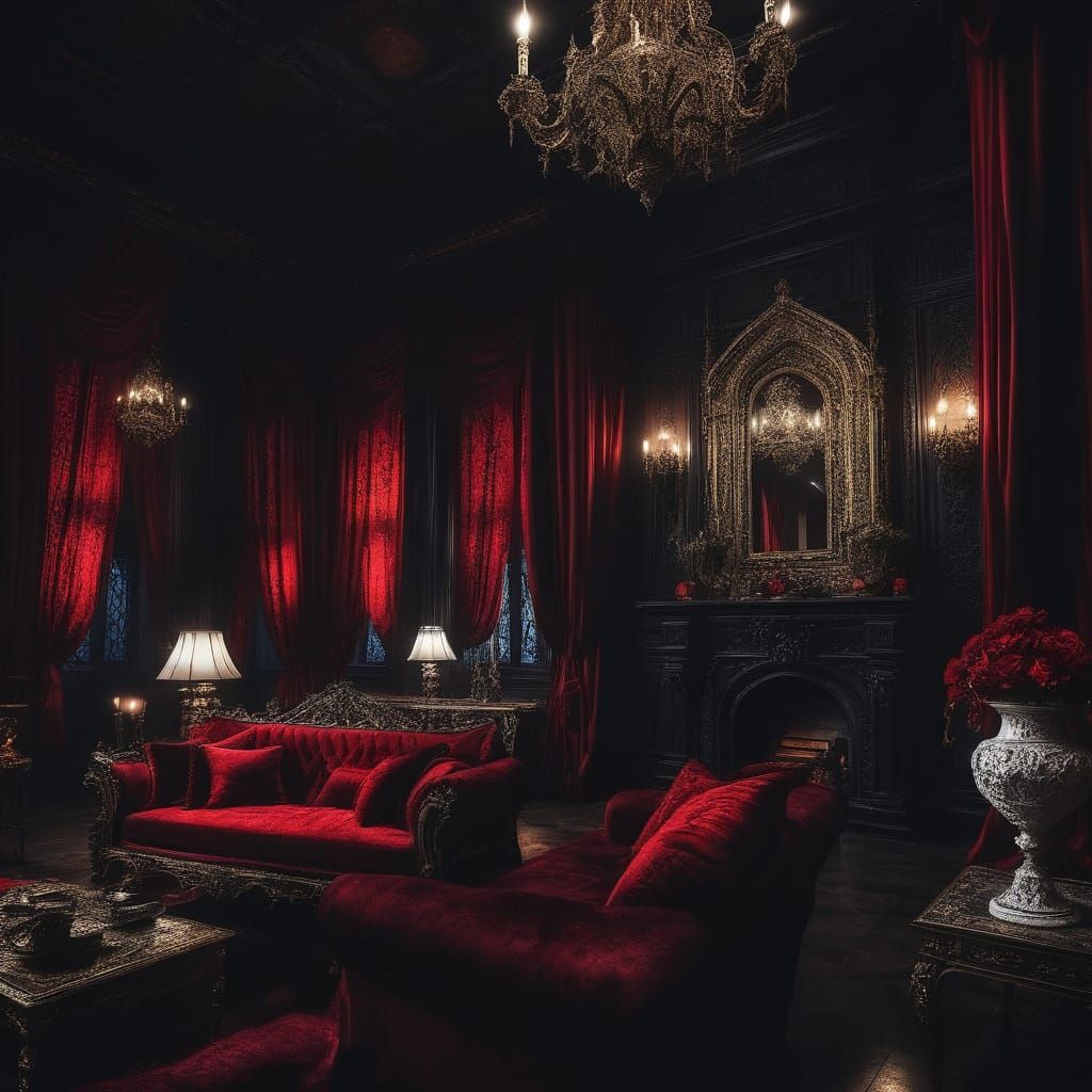 Vertical view high-rise Vampire Gothic penthouse with a Beau...