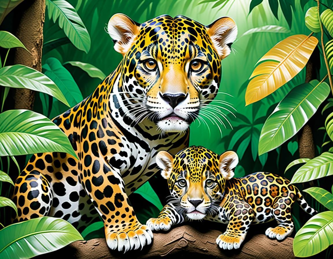 Jaguar Mum and little baby